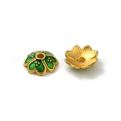 合金エナメルビーズキャップ  鉛フリー＆カドミウムフリー  マルチ花弁花  グリーン  7x7x2.5mm  穴：1mm&nbsp;FIND-G074-02B