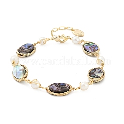 Браслеты из овальных латунных звеньев из ракушек-абалонов KK-D301-01G