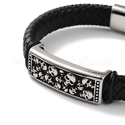 Мужские плетеные черные браслеты из искусственной кожи BJEW-K243-27AS
