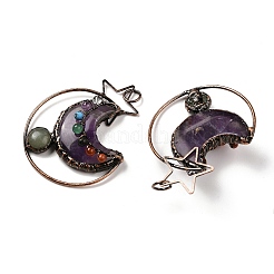 Подвески из натурального зеленого авантюрина и аметиста из латуни со звездой и луной&nbsp;G-H316-01R-05