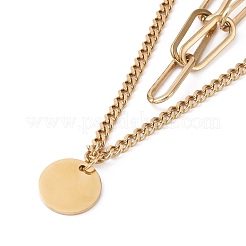 Collier multicouche à double chaîne en acier inoxydable 304 plaqué sous vide PVD avec breloques rondes plates pour femmes&nbsp;STAS-E155-04G