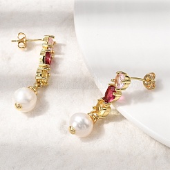 Boucles d'oreilles pendantes rondes en laiton serties de micro-pavés de zirconiums cubiques&nbsp;EJEW-L311-01G-01
