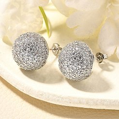 Полукруглые серьги-гвоздики из латуни с микропаве из прозрачных кубических цирконий EJEW-C126-05P