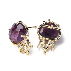 Boucles d'oreilles à tige en laiton avec micro pavé de zircons cubiques et améthyste naturelle&nbsp;KK-Z096-05G-03