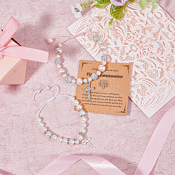 2шт. 2 браслета с подвесками в виде креста и флери BJEW-FI0001-80