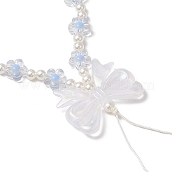 アクリル携帯ストラップ  プラスチック製のビーズと  蝶結び  花  紺碧  217mm&nbsp;HJEW-JM03325-03
