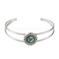Bracelets joncs plats ronds en nacre d'ormeau naturelle et acier inoxydable 304&nbsp;BJEW-JB14372-02