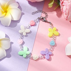 Детские браслеты из акрилового бисера бабочка и сердце для девочек BJEW-JB10220-02