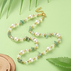 Ожерелья из смешанных драгоценных камней/стекла/ракушек и искусственного жемчуга и латунных бусин для женщин NJEW-S107-01A
