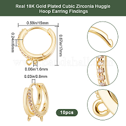 10шт латунные серьги-кольца с микро-паве из прозрачного кубического циркония&nbsp;KK-BBC0015-61