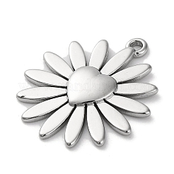 変色防止304ステンレススチールペンダント  ハートチャーム付きの花  ステンレス鋼色  21x18.5x2mm  穴：1.4mm&nbsp;STAS-K293-10P