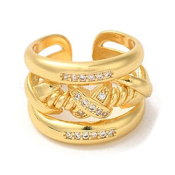 Латунные открытые манжеты с микропаве и кубическим цирконием&nbsp;RJEW-U008-47G