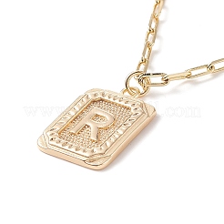 Rectangle en laiton avec collier pendentif lettre initiale avec chaînes de trombone pour hommes femmes&nbsp;NJEW-JN04007
