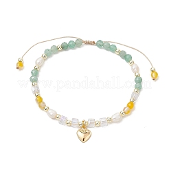 Pulseras trenzadas de cuentas de ágata amarilla redondas naturales para mujer&nbsp;BJEW-JB11658-02