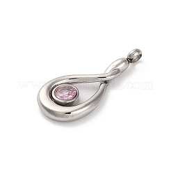 304ステンレスペンダント  ラインストーン付き  ティアドロップチャーム  ステンレス鋼色  17.5x8.5x2.5mm  穴：1.6mm&nbsp;STAS-R005-08P-04