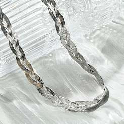 Не тускнеющая цепочка из нержавеющей стали 304 с тройным переплетением «елочка» для мужчин и женщин&nbsp;NJEW-H167-01P