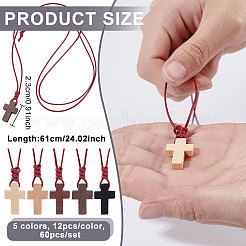 60 шт. 5-х цветный деревянный крест-подвеска из вощеного полиэфирного шнура&nbsp;NJEW-NB00011