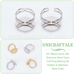 Kit para hacer anillos de puño abierto de acero inoxidable 304 con cúpula en blanco&nbsp;DIY-UN0055-83