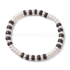 Женские браслеты из плоских круглых бусин из кокоса и стекла&nbsp;BJEW-JB12776