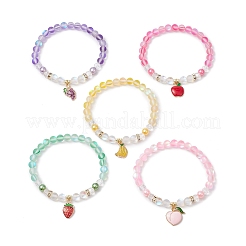 5шт 5 цвета синтетические лунные камни бусины эластичные браслеты для женщин&nbsp;BJEW-JB11594