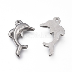 変色しない304ステンレススチールペンダント  イルカ  ステンレス鋼色  23x14.5x4mm  穴：1.6mm&nbsp;STAS-L232-099P