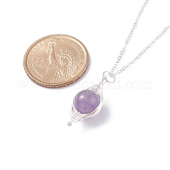Collier pendentif rond tressé en pierre naturelle&nbsp;NJEW-JN03819-01