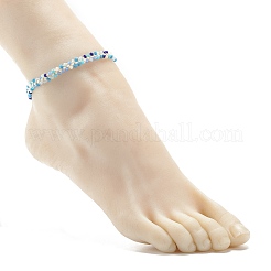 Bracelet de cheville tressé en perles de verre imitation jade&nbsp;AJEW-AN00471