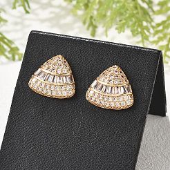 Треугольные серьги-гвоздики из латуни с микропаве из прозрачных кубических цирконий для женщин EJEW-G428-02G