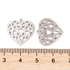 変色しない201ステンレススチールペンダント5個  レーザー切断  ハートチャーム  ステンレス鋼色  17x17.5x1mm  穴：1.4mm&nbsp;STAS-MO56-02B-P