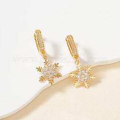 Элегантные латунные серьги-кольца со снежинками из прозрачного кубического циркония BW5107