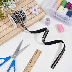 2m PUレザー、ラインストーン刺繍、縫製トリミング  1個のプラスチック製の空のスプール付き  巾着付きオーガンジーギフトバッグ1個  ブラック  14x2.5mm&nbsp;DIY-CL0001-99