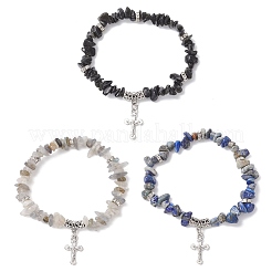 3 bracciale elastico con perline di pietre preziose miste naturali&nbsp;BJEW-JB12316