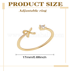 1 pz lettera ottone strass anelli polsino aperto per le donne&nbsp;AJEW-LP0004-47X-G