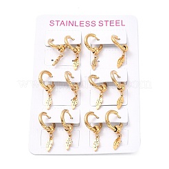 6 пара серег-колец с перьями из нержавеющей стали 201 с вакуумным покрытием PVD и булавкой из нержавеющей стали 304 для женщин EJEW-F280-02G