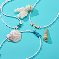 3 個 3 色染め合成ターコイズ ヒトデ & アクリル ビーズ ネックレス セット  女性のための宝石スタッカブルネックレス.  ミックスカラー  16.34インチ（41.5cm）  1pc /カラー&nbsp;NJEW-JN04037