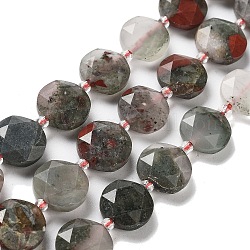 Natürliche afrikanische Heliotrop Perlen Stränge, mit Glasperlen, facettierter Sechskantschliff, Flachrund, 12~12.5x5~6 mm, Bohrung: 1.2~1.4 mm, ca. 27~29 Stk. / Strang, 15.55~15.75 Zoll (39.5~40 cm)