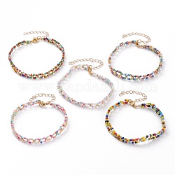 Bracelets ronds en perles de rocaille de style mixte, avec 304 fermoir pince de homard en acier inoxydable et perles rondes en laiton, or, couleur mixte, 8-1/4 pouce (21 cm)