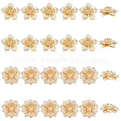 Superfindings 24pcs 2 perles en laiton de style, fleur, véritable 18k plaqué or, 13x13.5x5mm, trou: 0.8 mm et 14.5x14.5x5 mm, Trou: 0.9mm, 12 pièces / style