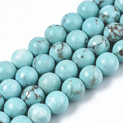 Rondes howlite naturelle perles brins, teinte, turquoise, 4~5mm, Trou: 1mm, Environ 95 pcs/chapelet, 15.31'' (38.9 cm)