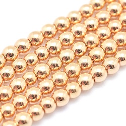 Electroplate Non-magnetic Synthetic Hematite Beads Strands, Grade AAA, Long-Lasting Plated, Round, Light Gold Plated, 2mm, Hole: 1mm, about 185pcs/strand, 15.7 inch(40cm)