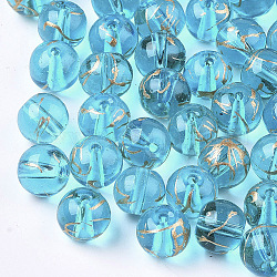 Drawbench Transparent Glass Beads, Round, Spray Painted Style, Sky Blue, 8mm, Hole: 1.5mm