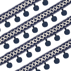Boule de ruban à franges de style ethnique, Ruban de polyester, accessoire de couture bricolage, pour la décoration de vêtements de rideau, bleu marine, 1-1/8 pouce (30 mm), environ 10 yard / ensemble (9.14 m / ensemble)