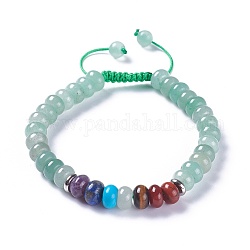 Verstellbare Nylonschnur geflochtenen Perlen Armbänder, mit natürlichen grünen Aventurinperlen und Legierung Zubehör, 2-1/8 Zoll ~ 2-3/4 Zoll (5.3~7.1 cm)