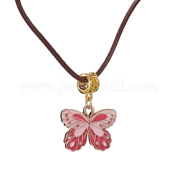 Halsketten mit Schmetterlingsanhänger aus legierter Emaille, mit Rindslederband, rosa, 19.61~19.80 Zoll (49.8~50.3 cm)
