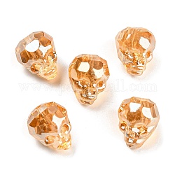 Perlas de murano hechas a mano transparentes electrochapadas, cráneo facetas, naranja, 15~15.5x13~13.5x14~14.5mm, agujero: 1.6 mm, 5 unidades / bolsa