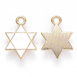 Colgantes de esmalte de aleación, para judío, estrella de david, la luz de oro, blanco, 16.5x12x2mm, agujero: 1.6 mm