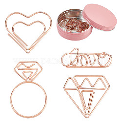 GORGECRAFT 20PCS 4 Styles Rose Gold Paper Clips Heart Shapes Diamond Love Ring Paperclips Bookmarks Planner Clips Metal Journaling Paper Clamps with Aluminum Box for Document Sorting and Decoration