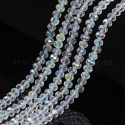 Electroplate Glass Beads Strands, Half Rainbow Plated, Faceted, Rondelle, Clear, 2.5x2mm, Hole: 0.4mm, about 195pcs/strand, 11 inch(27.5cm)