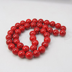 Chapelets de perles en turquoise synthétique, teinte, ronde, rouge, 6mm, Trou: 1mm, Environ 66 pcs/chapelet, 15.7 pouce