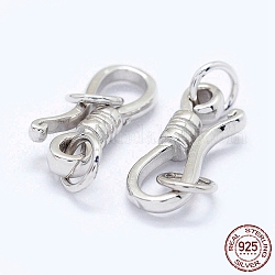 Rhodium Plated 925 Sterling Silver S-Hook Clasps, Platinum, 13.5x5x2.5mm, Hole: 3mm and 5x3mm